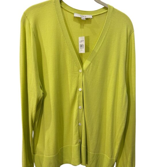 Ann Taylor NEW NWT neon green button down cardigan sweater XL - Picture 1 of 3
